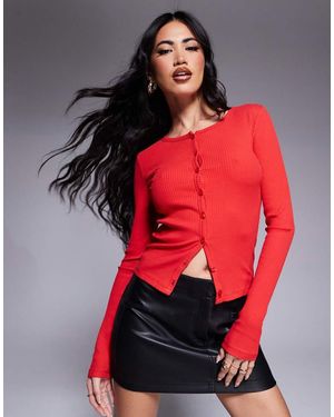 River Island Cardigan A Coste Con Bottoni - Rosso