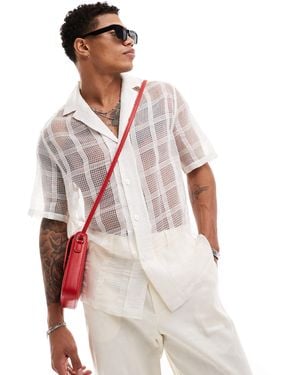 ASOS Relaxed Fit Short Sleeve Revere Collar Sheer Check Shirt - White
