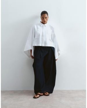 ARRANGE Curve Oversized Cape Square Cut Cotton Shirt - White