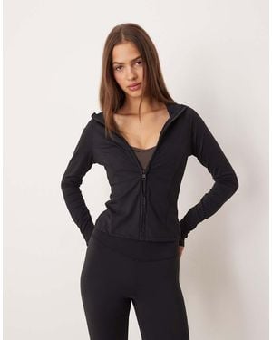 Gina Tricot Mix And Match Yoga Sports Seamless Zip Up Jacket - Black
