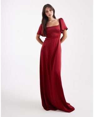Maids To Measure Bridesmaid Square Neck Flutter Sleeve Maxi Dress - Red
