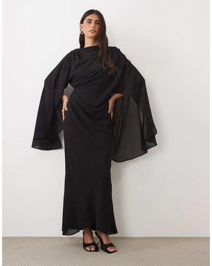 ASOS Kimono Sleeve Cape Detail Draped Midaxi With Open Back - Black