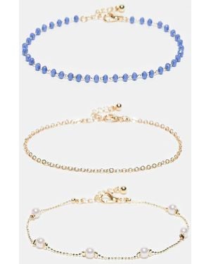 ASOS Asos Design Curve Multipack Of Anklets With Beads And Faux Pearls - White
