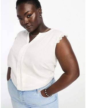 ONLY V Neck Blouse With Crochet Trim - White