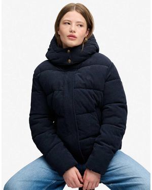Superdry Premium Hooded Cord Puffer Jacket - Blue