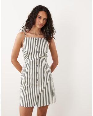 New Look Stripe Button Through Cami Mini Dress - White