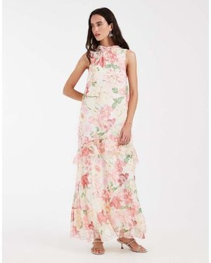 Vero Moda High Neck Sleeveless Ruffle Hem Maxi Dress - Pink