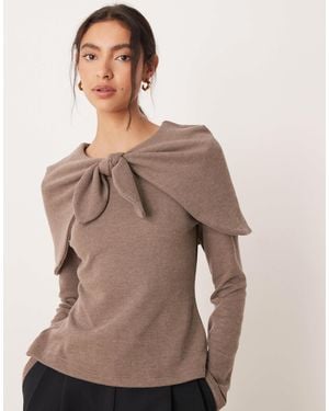 ASOS Supersoft Shoulder Tie Detail Sweater - Brown