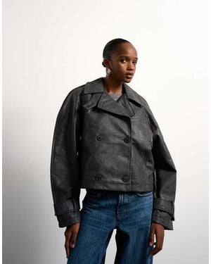 TOPSHOP Korte Oversized Trenchcoat Van Imitatieleer - Blauw