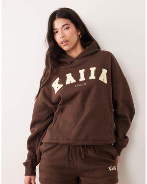 Kaiia Studio Embroidered Logo Oversized Hoodie - Brown