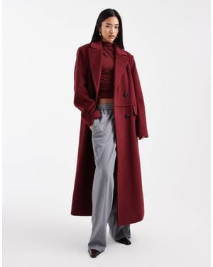 4th & Reckless Wool Look Double Breasted Longline Structu Formal Coat - Red