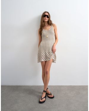 TOPSHOP Knitted Metallic Crochet Mini Dress - White