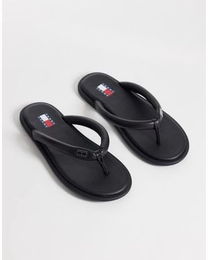 Tommy Hilfiger Real Leather Flip Flops - Black