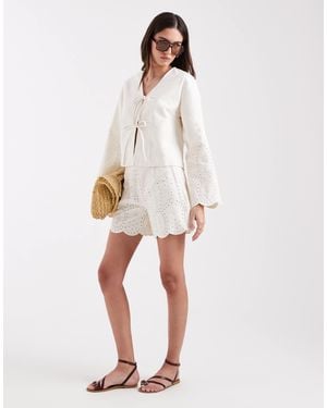 ONLY Denim Shorts Co-ord With Pointelle Detail - White