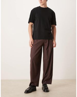 ASOS Tailored Barrel Leg Trousers With Linen - Black