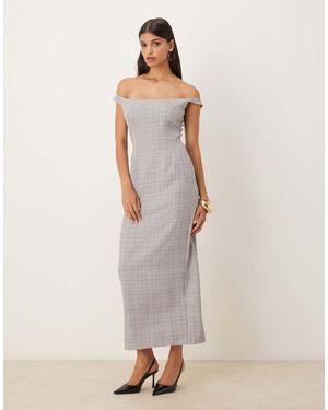 ASOS Vestido De Sastre Midi Color Piedra A Rayas Con Escote Bardot De - Neutro