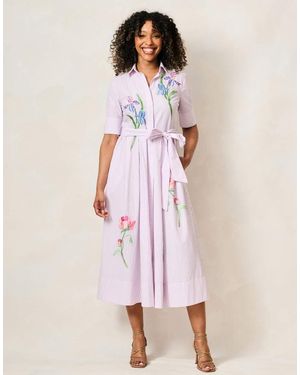 Hope & Ivy The Merrin Embellished High Neck Shirt Dress With Tie Waist - Pink