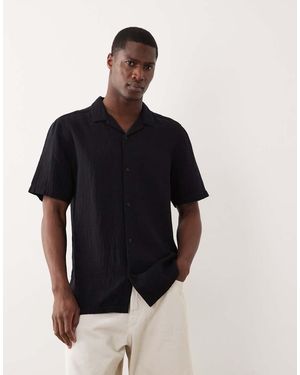 New Look Camicia A Maniche Corte Nera Testurizzata - Blu