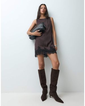 Gap Mini Dress With Lace Hem Detail - Grey