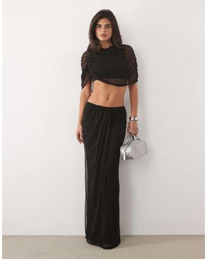 Missy Empire Mesh Overlay Drape Detail Maxi Skirt - Black