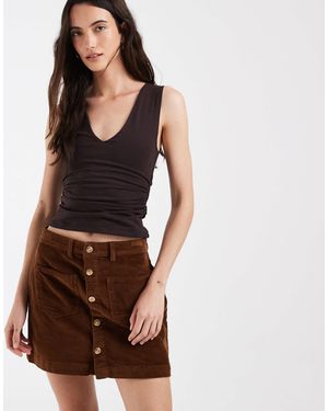 ONLY Cord Button Through Mini Skirt - Brown