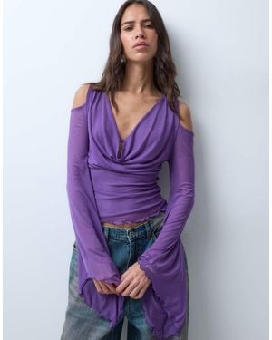 ASOS Cowl Cold Shoulder Draped Top - Purple