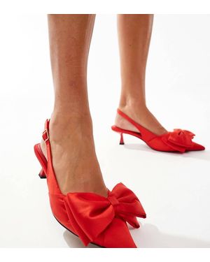 Asos Design Wide Fit Secret Bow Slingback Kitten Heeled Shoes - Red