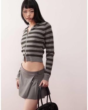 Motel Cozyra Striped Fitted Hoodie - Grey