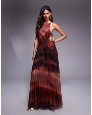 ASOS Square Neck Dropped Waist Maxi Dress With Pleated Skirt - Purple