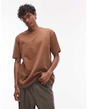 TOPMAN Oversized Fit Sueded T-shirt - Brown