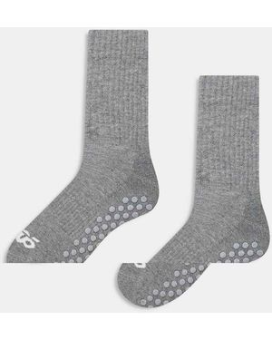 4505 Icon 2 Pack Non Slip Grip Pilates Crew Socks - Grey