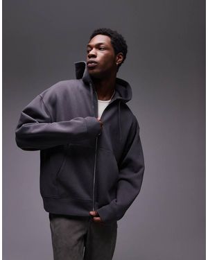 TOPMAN Sudadera Extragrande Con Capucha Y Cremallera De - Negro
