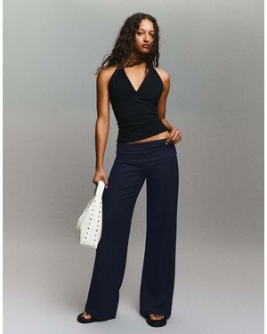 Bershka Turn-up Waist Trousers - Blue