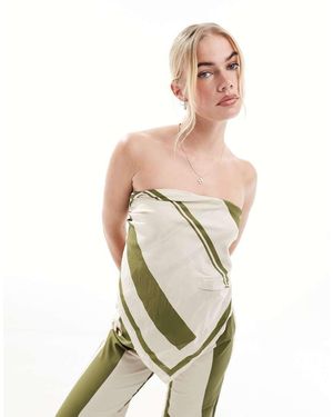 SNDY'S Top A Fascia Avvolgente A Righe Verde Oliva A Contrasto - Bianco