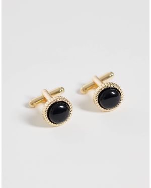 ASOS Rope Edge Texture Semi Precious Onyx Stone Cufflinks - Metallic
