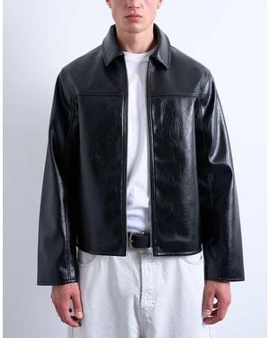 TOPMAN Faux Leather Harrington Jacket - Black