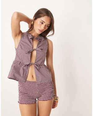 Motel Kayvata Tie-front Gingham Top Co-ord - Pink