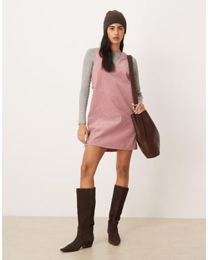 Nobody's Child Cord V-neck Pinafore Button Side Mini Dress - Pink