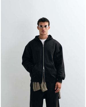 ASOS Premium Heavyweight Oversized Washed Zip Up Hoodie - Blue