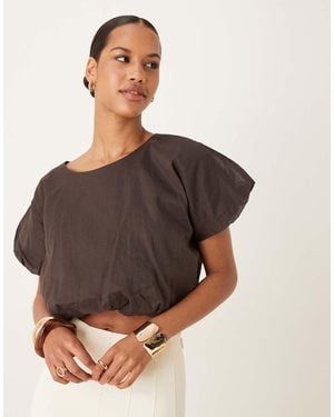 Mango Top Met Pofzoom En Korte Mouwen - Bruin
