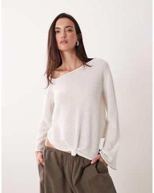 Miss Selfridge Sheer Knit Knot Detail Long Sleeve Top - White