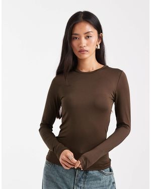 Threadbare Round Neck Long Sleeve Jersey Top - Brown