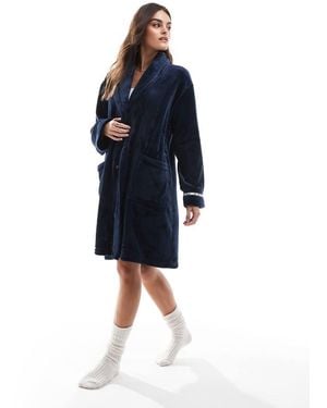 DKNY Folded Fleece Short Chenille Robe - Blue