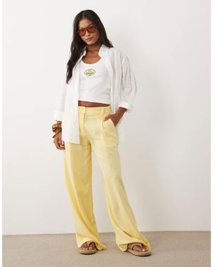 ASOS Asos Design Petite Relaxed Straight Leg Pants With Linen - White