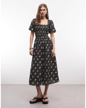 Daisy Street Shirred Maxi Dress With Puff Sleeves - Black