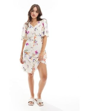Y.A.S Flutter Sleeve Shirt Mini Dress - White