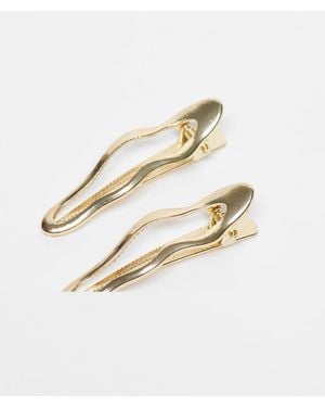 Pieces Pack De 2 Pinzas Para El Cabello Grandes Doradas Y Onduladas De -Dorado - Blanco