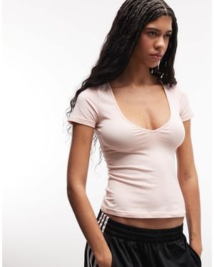 Monki V-neck T-shirt - Natural