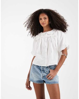 Neon Rose Top A Maniche Corte Con Colletto E Fiocco - Bianco