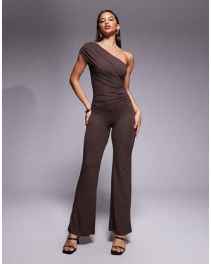 Oh Polly Asymmetric Shoulder Jumpsuit - Purple